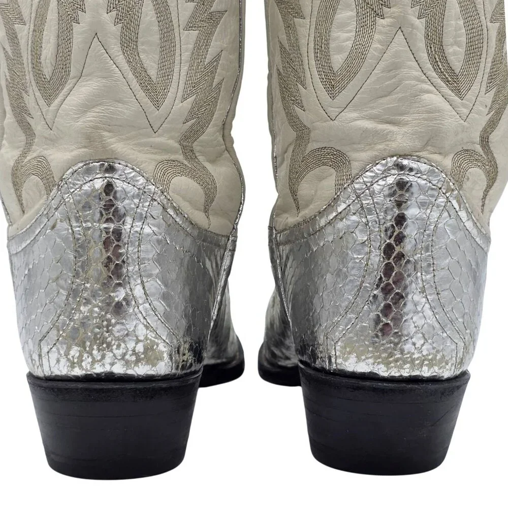 Vintage 1970s Mens 11D Larry Mahan Silver Metallic Snakeskin Cowboy Boots Rare - Picture 11 of 16